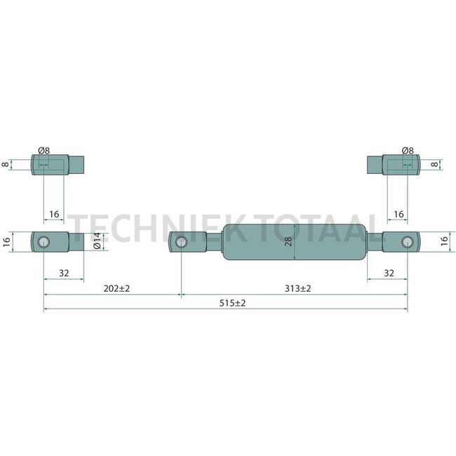 GRANIT Gas strut 1500 N, 515 mm, stroke 202 mm