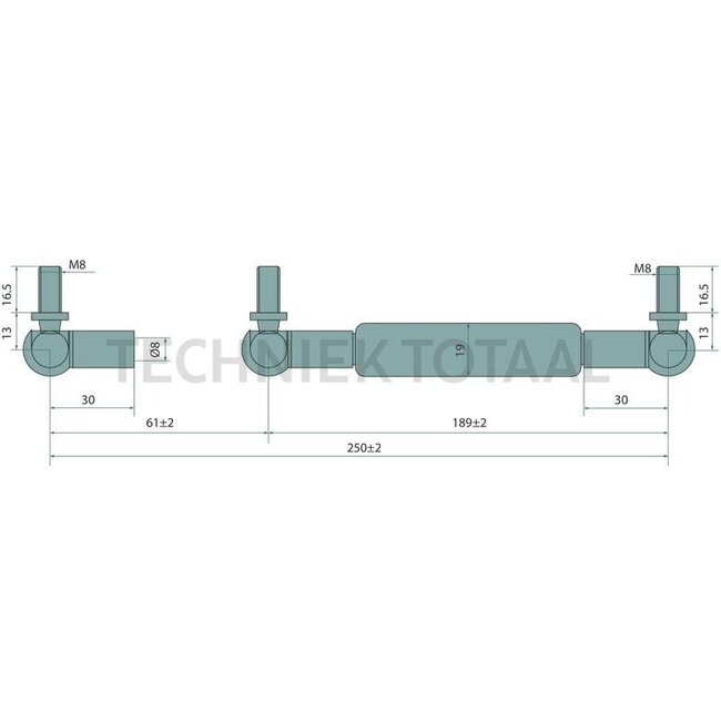 GRANIT Gasdruckdämpfer 500 N, 250 mm, Hub 61 mm, Ø 8 mm