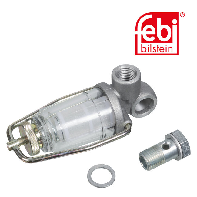 FEBI Bilstein Brandstoffilter met afdichtringen - Case IH, Claas, Fendt, Liebherr - 35084, 510657608, 510657677, 7360197, 73153815, 99057, F165202060010 | Aantal aansluitingen: 2 | Aanvullend artikel 2: met bevestigingsbeugel | Aanvullend artikel 2: met houtschroef | B