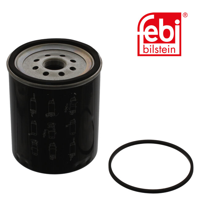 FEBI Bilstein Brandstoffilter met afdichtring - Case IH, JCB Landpower, New Holland - 40297, 20863193, 32/925218 | Binnendraad: 1" - 14 UNS | Buitendiameter 1: 112 mm | Buitendiameter 2: 107 mm | Filter type: met aterafscheider | Filter type: opschroeffilter | Hoogte: