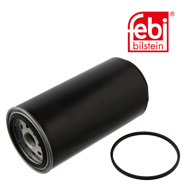 FEBI Bilstein Brandstoffilter met afdichtring - Caterpillar, John Deere - 35394, 430-8929, RE502203 | Binnendraad: 1" - 14 UNS | Buitendiameter: 107,6 mm | Filter type: met aterafscheider | Filter type: opschroeffilter | Hoogte: 216,8 mm