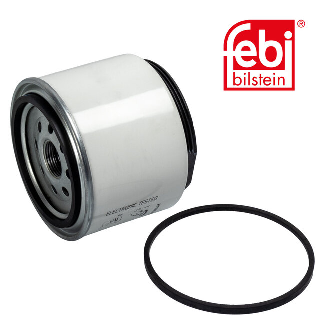 FEBI Bilstein Brandstoffilter met afdichtring - Case IH, Deutz-Fahr, New Holland - 178985, 04286843, 7840136, 84989840, LV233990E0010, 84211170 | Behuizingsmateriaal: metaal | Binnendraad: 1" - 14 UNS | Buitendiameter: 107 mm | Filter type: opschroeffilter | Hoogte: 90