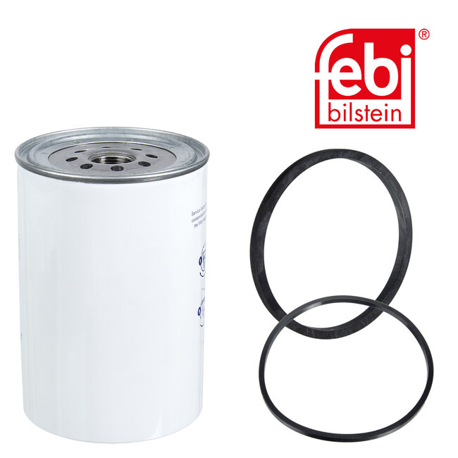 FEBI Bilstein Brandstoffilter met afdichtringen - Claas, Deutz AG, Deutz-Fahr, Fendt, Liebherr - 105985, 10356007, 1108166, 13022790, 4291642, F339202060120 | Binnendraad: 1" - 14 UNS | Buitendiameter: 107 mm | Filter type: opschroeffilter | Hoogte: 158 mm