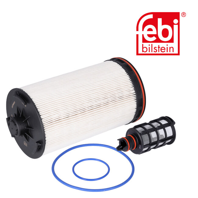FEBI Bilstein Brandstoffilterset met afdichtringen - Claas - 178718, 19862811 | Aanvullend artikel 2: met voorfilter | Binnendiameter: 79,5 mm | Buitendiameter: 115,5 mm | Hoogte: 224 mm