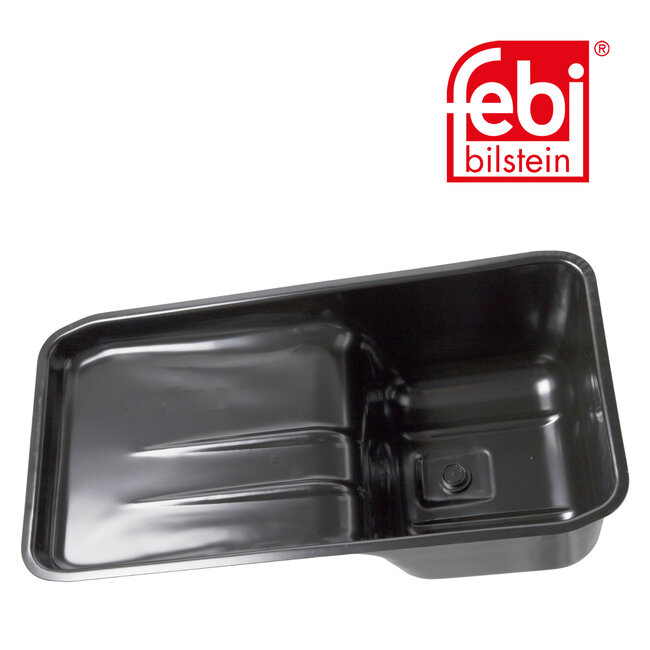 FEBI Bilstein Carterpan met olie-aftapplug en afdichtring - Case IH - 102032, 504349107 | Oliecartermateriaal: plaatstaal | Breedte: 205 mm | Buitendraad: M10 | Hoogte: 285 mm | Kleur: zwart | Lengte: 550 mm | Sleutelwijdte (metrisch): 22 mm | Voor voertuigen met emiss