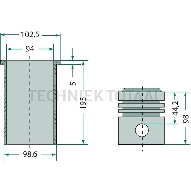 GRANIT Piston set complete 3 rings, Ø 94 mm, gudgeon pin Ø 34 x 78 mm, combustion chamber Ø 49.5 mm, combustion chamber depth 18.2 mm, dry liner - 38004516, 94900960, 89447 | Dimensions: 3 rings, Ø 94 mm, gudgeon pin Ø 34 x 78 mm, combustion chamber Ø 49.5 mm, c