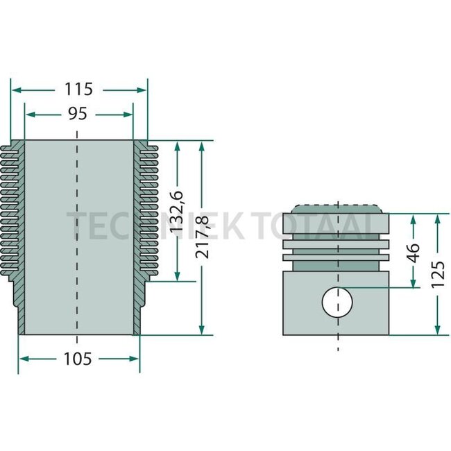 GRANIT Piston set complete 5 rings, Ø 95 mm, gudgeon pin Ø 35 x 80 mm - 38004891 | Dimensions: 5 rings, Ø 95 mm  | &nbsp;Gudgeon pin Ø 35 x 80 mm