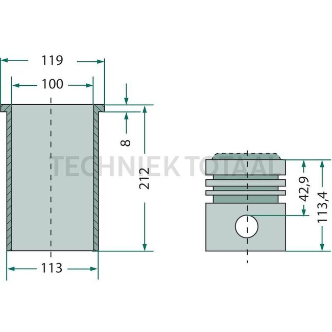 GRANIT Piston set complete 4 rings, Ø 100 mm, gudgeon pin Ø 35 x 82 mm, combustion chamber Ø 56 mm, combustion chamber depth 19.1 mm, combustion ring 0.5 mm - 38006391, 7701023377 | Dimensions: 4 rings, Ø 100 mm, Gudgeon pin Ø 35 x 82 mm, Combustion chamber Ø 56