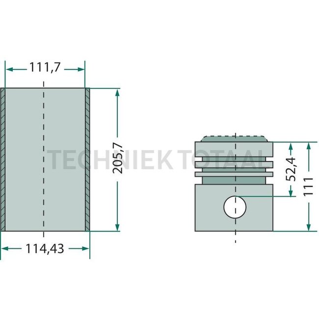 GRANIT Kolbensatz kpl. 3 Ringe, Ø 111,76 mm, Bolzen Ø 41,35 x 94,5 mm, Bernnraum Ø 56,3 mm, Brennraumtiefe 22,3 mm, für Turbomotor, Trockene Laufbuchse - 38007277, 87802364 + 83998292 | Abmessung: 3 Ringe, Ø 110,4 mm, Bolzen Ø 41,35 x 94,5 mm, Bernnraum Ø 56,3 m