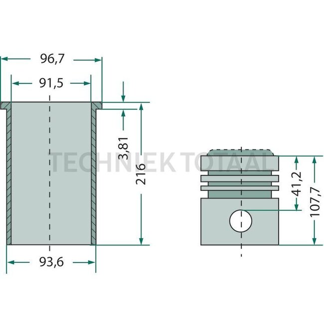 GRANIT Piston set complete 5 rings, Ø 91.5 mm, gudgeon pin Ø 31.75 x 75.3 mm, dry liner - 38015491, U5MK0033, 81512 + 4158057 + 31358345 | Dimensions: 5 rings, Ø 91.5 mm, gudgeon pin Ø 31.75 x 75.3 mm, dry liner