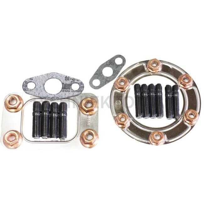 GRANIT Aanbouwset - 38015741 | Bestaat uit: 1x afdichting turbine-ingang, 1x afdichting turbine-uitgang, 1x afdichting olietoevoer, 1x afdichting olieafvoer, 4x verkoperde moeren, 4x tapeind, 6x verkoperde moeren, 6x tapeind