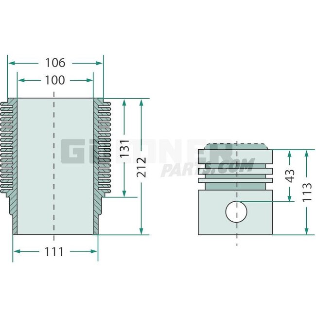 GRANIT Kolbensatz kpl. 4 Ringe, Ø 100 mm, Bolzen 35 x 82 mm, Brennraum Ø 56 mm, Brennraumtiefe 19,1 mm - 38018097, 7701023379 | Abmessung: 4 Ringe, Ø 100 mm, Bolzen 35 x 82 mm, Brennraum Ø 56 mm, Brennraumtiefe 19,1 mm | Beschreibung: Wird ohne O-Ring geliefert!