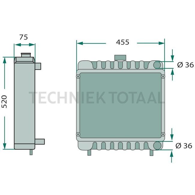 GRANIT Kühler 520 x 455 x 75 mm, Ø 36 mm Steyr 8055 | 133700530070, 133700530901