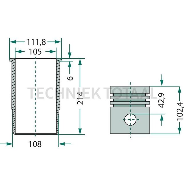 KS Piston set complete 3 rings, Ø 105 mm, gudgeon pin Ø 35 x 82 mm, combustion chamber Ø 60 mm - 75760005