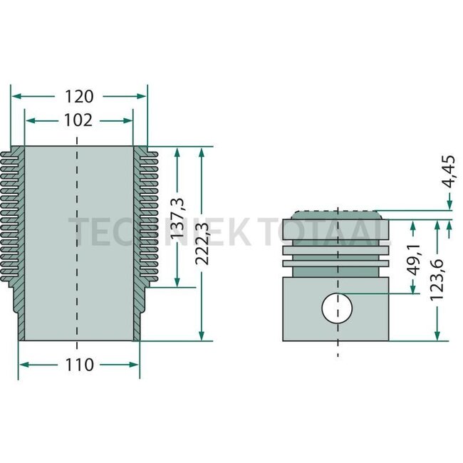KS Kolbensatz kpl. 3 Ringe, Ø 102 mm, Bolzen Ø 40 x 80 mm, Brennraum Ø 58,4 mm, Brennraumtiefe 17,6 mm, Ringträgerkolben,, Kolben mit Kühlkanal - 75790669960, 02929989, 02931966, 02925623, 02929990 | Abmessung: 3 Ringe, Ø 102 mm, Bolzen Ø 40 x 80 mm, Brennra