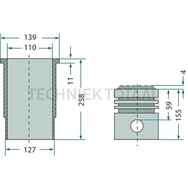 KS Kolbensatz kpl 5 Ringe, Ø 110 mm, Kolbenbolzen 40 x 93 mm Steyr