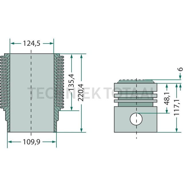 KS Zuiger en cilinderset 3 veren, Ø: 102 mm, pistonpen Ø: 35 x 80 mm, verbrandingskamer Ø: 70 mm, verbrandingskamerdiepte 10,93 mm, met ingegoten zuigerveerzitting, zuiger met koelkanaal, wordt zonder drijfstanglager geleverd! - 75799775960, F214202310010, F