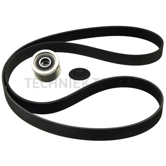 GRANIT Riemen-Kit - 747529404210, AL166835 + L114489 | Ausführung: ohne Druckluft- und Klimaanlage (nur bei 150A Generator) | bestehend aus: Rillenscheibe, Riemen | Länge Riemen: 1930 mm | Rippen: 8 n
