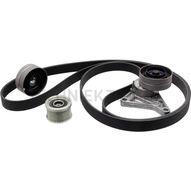 GRANIT Riemen-Kit - 747529408110, AL166836 + AL156090 + AL157596 + L153282, 529408110 | Ausführung: mit Druckluft- und Klimaanlage (nur bei 90A, 115A u. 120A Generator) | bestehend aus: Rillenscheibe, Riemenspanner, Umlenkrolle und Riemen | Länge Riemen: 2505 mm