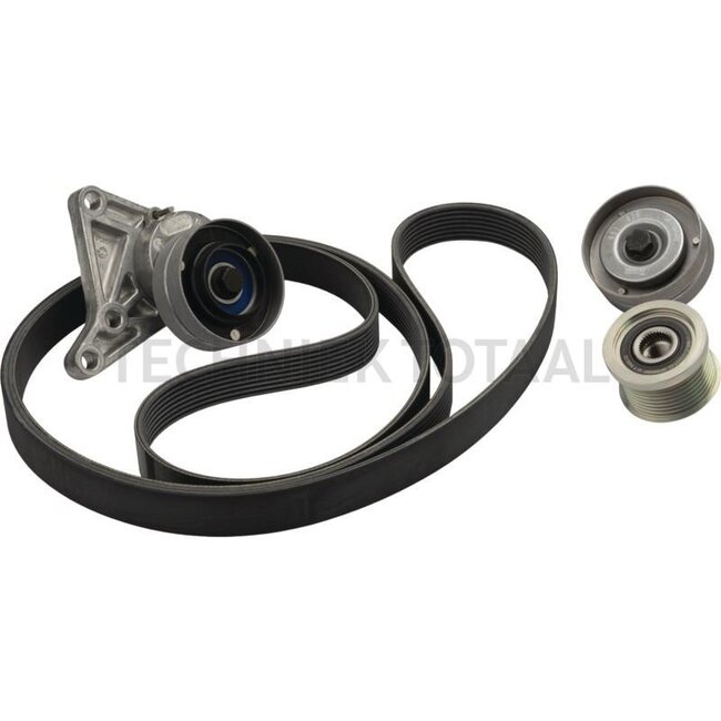 GRANIT Riemen-Kit - 747529410810, AL166836 + AL156090 + AL157596 + L155538, AL166836 + AL156090 + L155538 | Ausführung: bei Klimaanlage, (nur bei 90A, 115A u. 120A Generator) | bestehend aus: Rillenscheibe (Lima), Riemenspanner, Umlenkrolle, Riemen | Länge Rieme