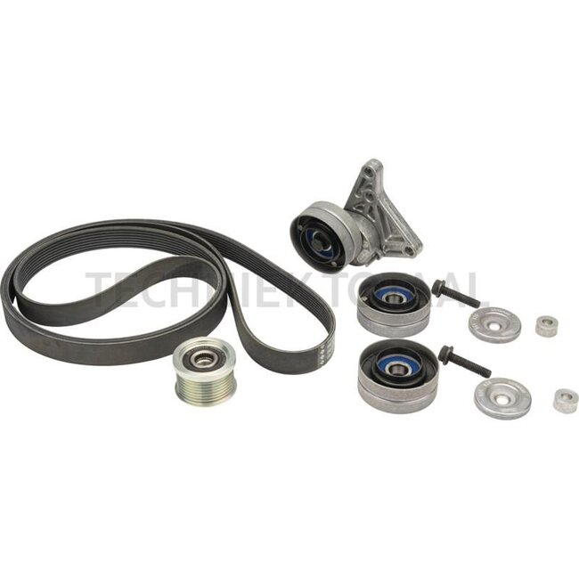 GRANIT Multiriem-set - 747529411910, AL166836, AL156090, AL157596, L111600 | Uitvoering: bij airconditioning (alleen bij 90A, 115A en 120A dynamo) | Bestaat uit: Poelie (Lima), riemspanner, poelie, riem | Lengte riem: 2460 mm | Ribben: 8 n