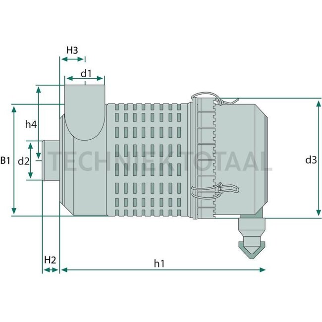 MANN-FILTER Europiclon 100BI Hoofdelement C14200, secundairelement CF200 - 5654520092911, 4520092911 | B1: 173 mm | d1: 63 mm | d2: 60 mm | d3: 198 mm | h1: 327 mm | H2: 27 mm | H3: 42 mm | h4: 112 mm | MANN nr.: 4520092911