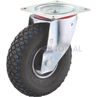 GRANIT Zwenkwiel Ø 200mm - Draagvermogen 75kg - Groefprofiel - Luchtwiel met Plaatstalen Velg - 105x80mm Gatenpatroon