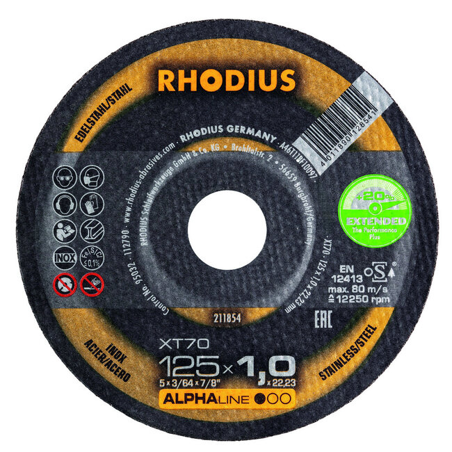 RHODIUS Doorslijpschijf Alpha XT70 125x1.0mm rvs/staal - 10 stuks in blikje