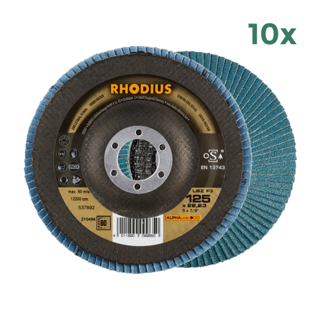 RHODIUS Flap disc LSZ-F3 125mm, grit 80 - 10 pieces