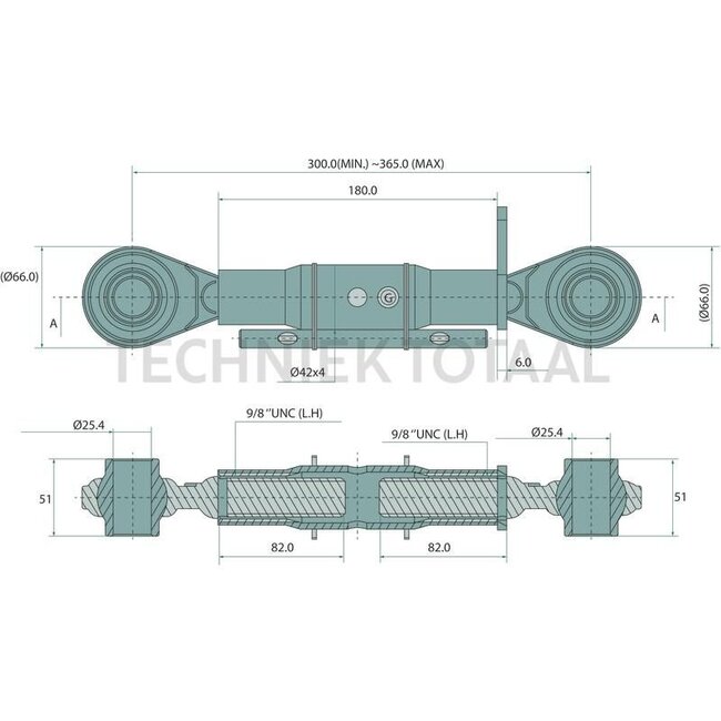 GRANIT Mechanical top link - 11646228 | I (mm): 9/8" | A cat.: 2 / 25,4 | B cat.: 2 / 25,4 | C (mm): 180 | D (mm): 300 / 365 | E (mm): 66 | F (mm): 66 | G (mm): 51 | H (mm): 51