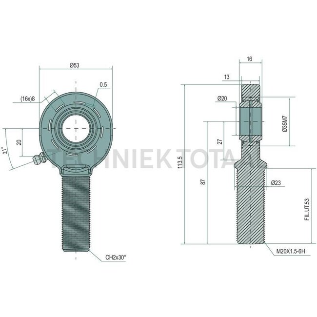 GRANIT GRANIT Gewindespindel - 12047870 | I (mm): M20 x 1,5 | Ausführung: Rechtsgewinde | A (mm): 20 | B (mm): 53 | C (mm): 16 | G (mm): 87 | D (mm): 53 | F (mm): 35