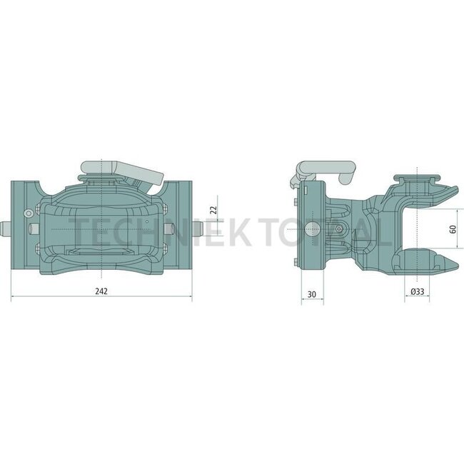 Sauermann Aanhangerkoppeling HS 1240-KU - 12331908 | Railbreedte (mm): 242 | Vergrendelpen Ø (mm): 22 | Geleidebreedte (mm): 30 | Oplegdruk (kg): 2000 | D-waarde (kN): 70