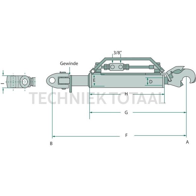GRANIT Hydraulische topstang - 20000151 | Topstangtype: hydraulisch | Bouwwijze: vanghaak / gaffelkop | A cat.: 2 / 25,4 | B cat.: 28 | I (mm): 65 | F (mm): 675 / 915 | Slag (mm): 240 | Zuigerstang-Ø D (mm): 36 | Cilinder-Ø binnen E (mm): 63