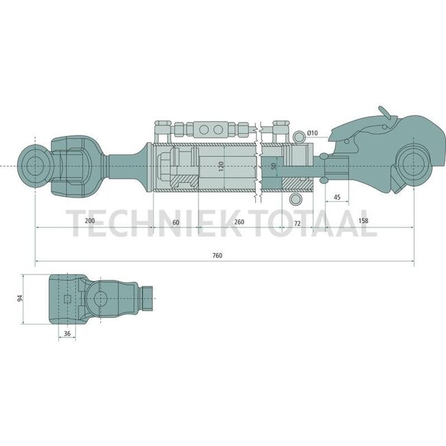 GRANIT GRANIT Hydraulischer Oberlenker Sperrblock oben - 20000232 | A Kat.: 16528 | B Kat.: 36 | F (mm): 760 / 1020 | Kolbenstangen-Ø D (mm): 50 | Zylinder-Ø innen E (mm): 120 | Sperrblock: oben | Hubkraft (t): 18 | Zugkraft (t): 14 | Hub (mm): 260