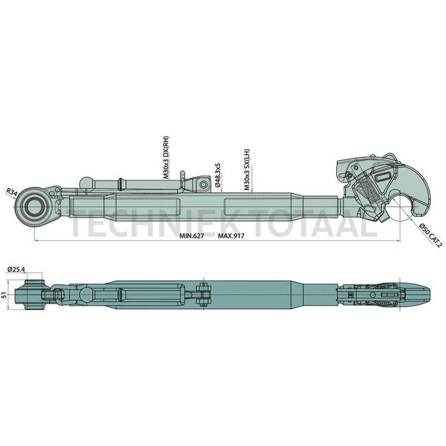 GRANIT Mechanische topstang Cat. 2 - 627 / 917 mm