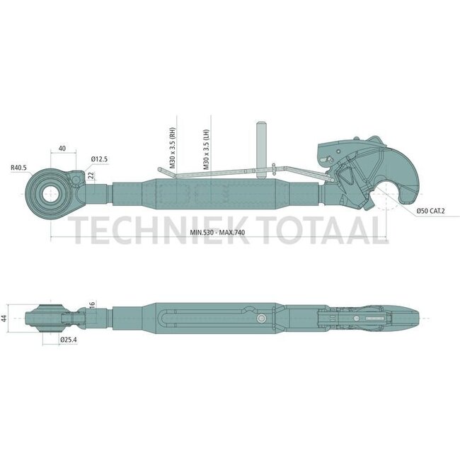 GRANIT GRANIT Mechanischer Oberlenker - 20002033 | I (mm): M30 x 3,5 | A Kat.: 2 / 25,4 | B Kat.: 2 / 25,4 | D (mm): 530 / 740 | H (mm): 44