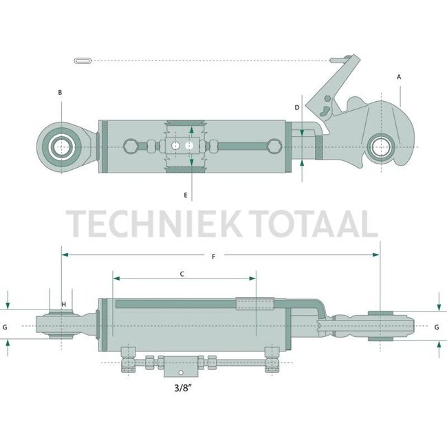 GRANIT Hydraulische topstang Verdeelblok aan de zijkant - 20011260 | Topstangtype: hydraulisch | Bouwwijze: Vanghaak / draadspindel | A cat.: 2 / 25,4 | B cat.: 2 / 25,4 | F (mm): 585 / 825 | Slag (mm): 240 | Zuigerstang-Ø D (mm): 36 | Cilinder-Ø binnen E (mm):