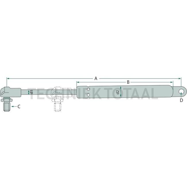 GRANIT GRANIT Gas strut - 65412076, RE234993, RE63872 | Newtons: 700 | A (mm): 785 | B (mm): 400 | C (mm): 10 | D (mm): 10 | Stroke (mm): 350 | d1 (mm): 10 | d2 (mm): 22 | To fit: