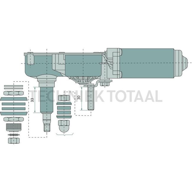 GRANIT Ruitenwissermotor - 65417124 | Volt: 12 | W (mm): konisch 10 x M8 | Hoek (°): 90 | B (mm): 33 | D (mm): M16 x 1