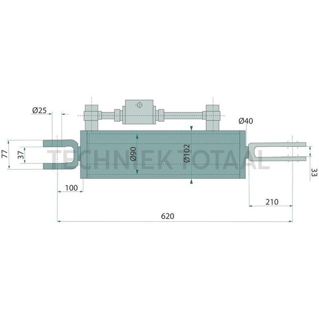 GRANIT Hefstang gaffelkop/gaffelkop, 620 mm, slag 168 mm