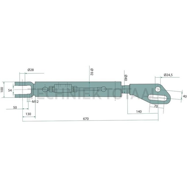 GRANIT Hefstang gaffelkop/gaffelkop, 670 mm, slag 208 mm