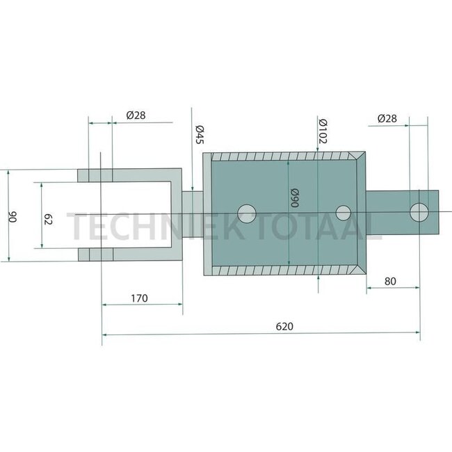 GRANIT Hefstang gaffelkop/geperforeerde plaat, 620 mm, slag 213 mm