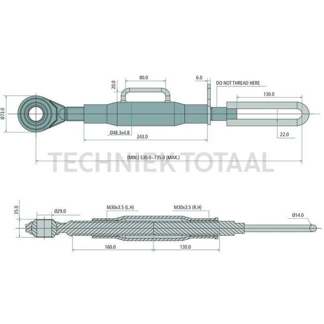 GRANIT Stabilisatorstang - 71821017, 105000740034 | stelinrichting zonder pendelweg | Afmetingen (mm): lengte: 460 - 600, kogel-Ø: 28,5/34,25