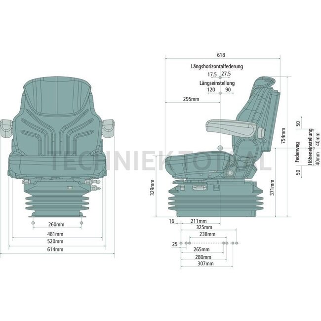 GRAMMER Maximo Comfort MSG95G/731 - 2401201942 | Ophanging: luchtgeveerd | Bekledingstype: PVC | Stoelcontactschakelaar: optioneel | Spoormaat (mm): 260 | Stoelbreedte (mm): 520 | Joystickconsole: optioneel | Horizontale vering in de dwarsrichting: optioneel | Ho