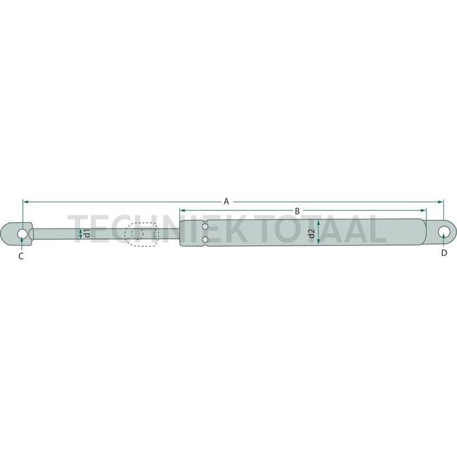 GRANIT GRANIT Gas strut - 6549701961 | Newtons: 250 | A (mm): 600 | B (mm): 360 | C (mm): 8,3 | D (mm): 8,3 | Stroke (mm): 245 | d1 (mm): 8 | d2 (mm): 22