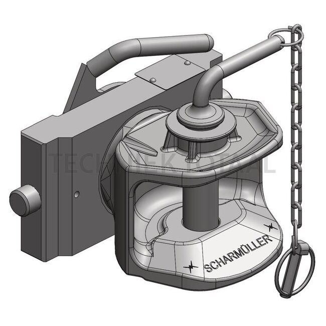 Scharmüller ZM draaibaar W225 K1 - 77703225501 | Railbreedte: 225 mm | Vergrendelpen Ø: 25 mm | Geleidebreedte: 32 mm | Koppelingspen: 31 mm | Oplegdruk: 2000 kg | D-waarde: 92 kN | Kleur: zwart | Omschrijving: In hoogte verstelbaar met handgreep | Plaathoogte: 120 m
