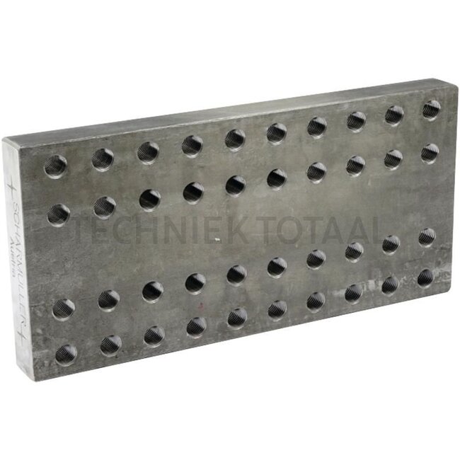 Scharmüller Welding plate - 777006451400 | Length: 200 mm | Width: 420 mm | Thickness: 40 mm | Thread: M20 | Hole pattern: 160 x 160 mm | Version: Vertical | No. of holes: 40 | Colour: Black | Mounting positions: 6