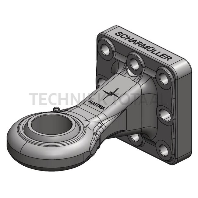 Scharmüller Trekoog Cat. 5 - 777006541810 | Uitvoering: Flens | D-waarde: 120,2 kN | Gatenpatroon: 145 x 145 mm | Trekoog Ø: 71 mm | Oplegdruk: 3000 kg | Kleur: zwart | Vergrendeling: Stuurkogel | Aantal gaten: 8 | Werklengte: 250 mm | Boring: M20 mm | Flens: 8-gaats