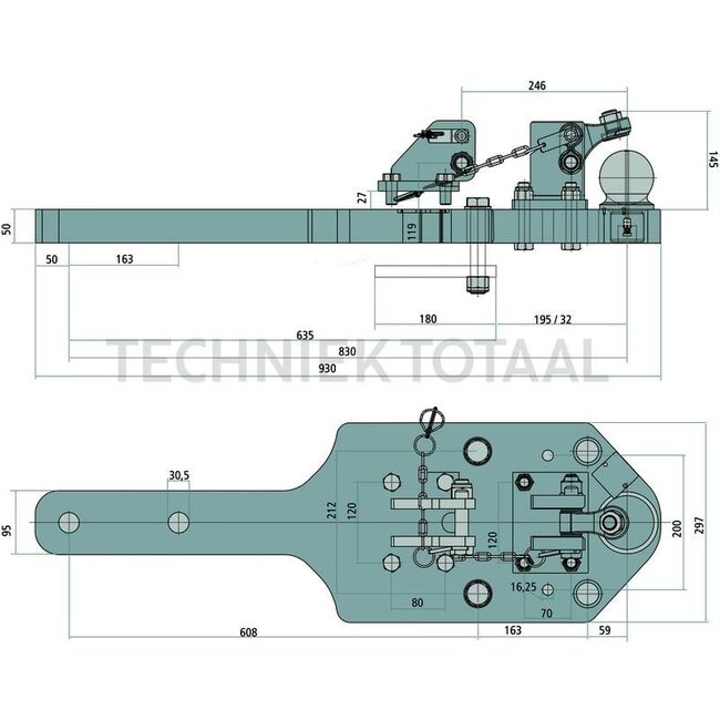 Scharmüller Draagplaat K80 - 7770096031330 | Vergrendeling: Kogel 80 | Oplegdruk: 3700 kg | D-waarde: 89,3 kN | Lengte: 930 mm | Breedte: 297 mm | Dikte: 50 mm | Aantal hartbouten: 2 | Kleur: AGCO grijs | Lengte x breedte: 930 x 297 mm | Oplegdruk: 3.7 ton | Uitvoeri