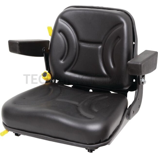 GRANIT Sitz - 24000038A | Höhe: 480 mm | Länge: 491 → 508 mm | Technische Daten: ● Befestigungspunkte zum Nachrüsten von Beckengurten, ● Gefederter Sitz mit Federungsregulierung für Gewicht von 50 kg bis 130 kg, ● Längsverstellung mit Führungsschienen 250 mm, ●